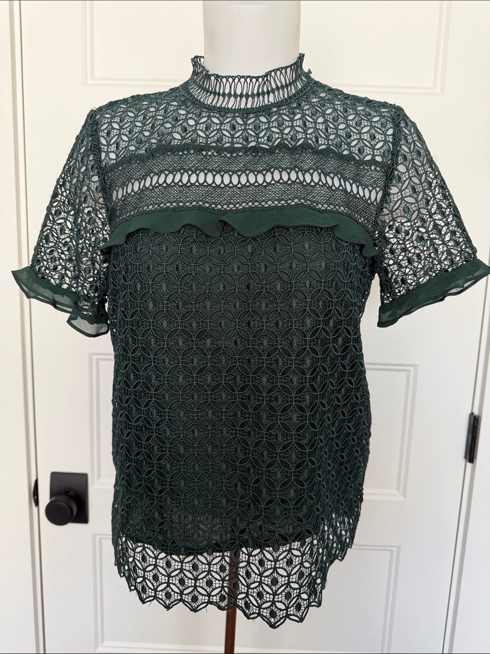 Zara Guipure Lace Mock Neck Sheerback Top in Sz Medium